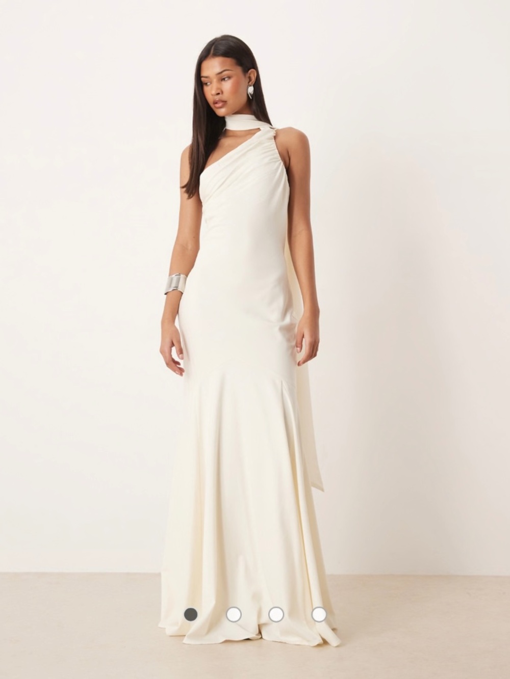 Pretty Lavish Bridal one shoulder scarf neck maxi dress in ivory
